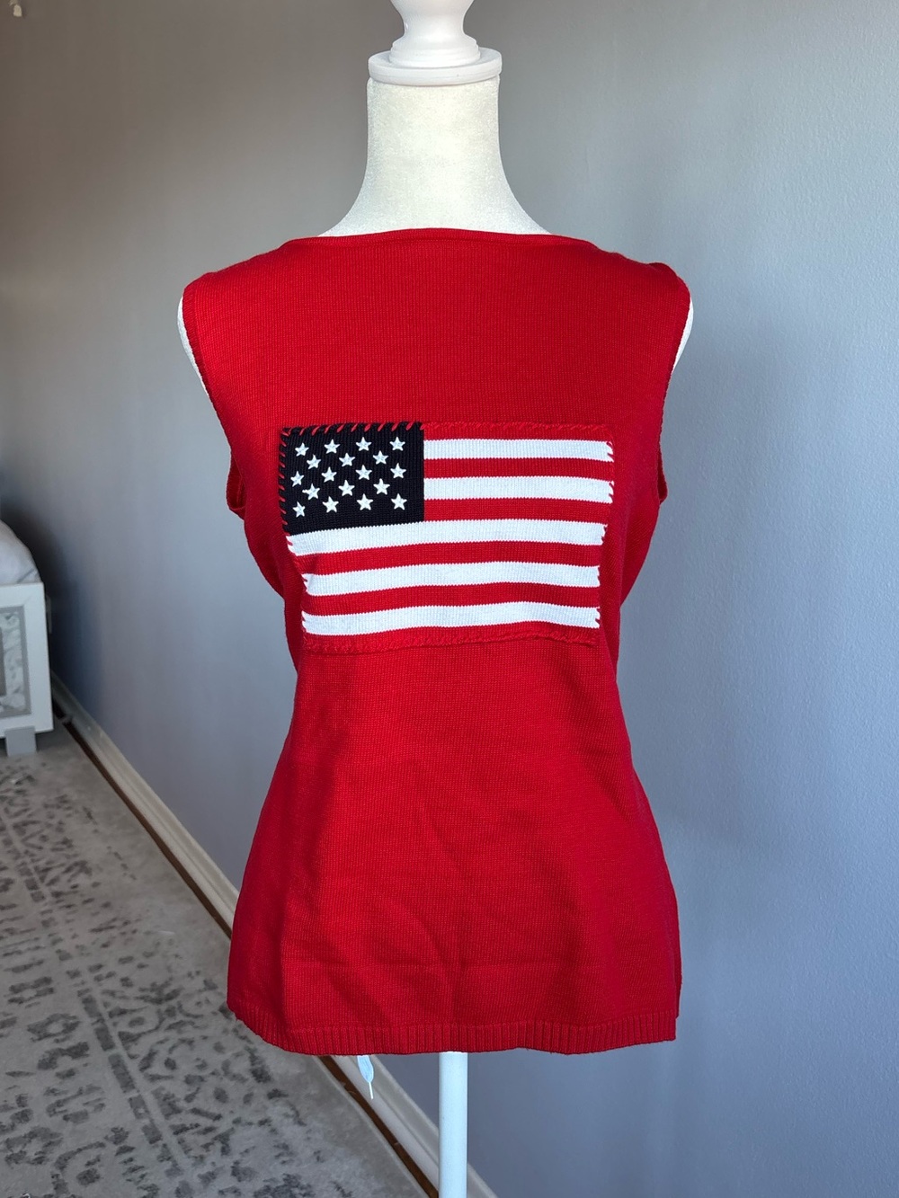 Y2K / 90s Rafaella Red Knit Tank USA Flag